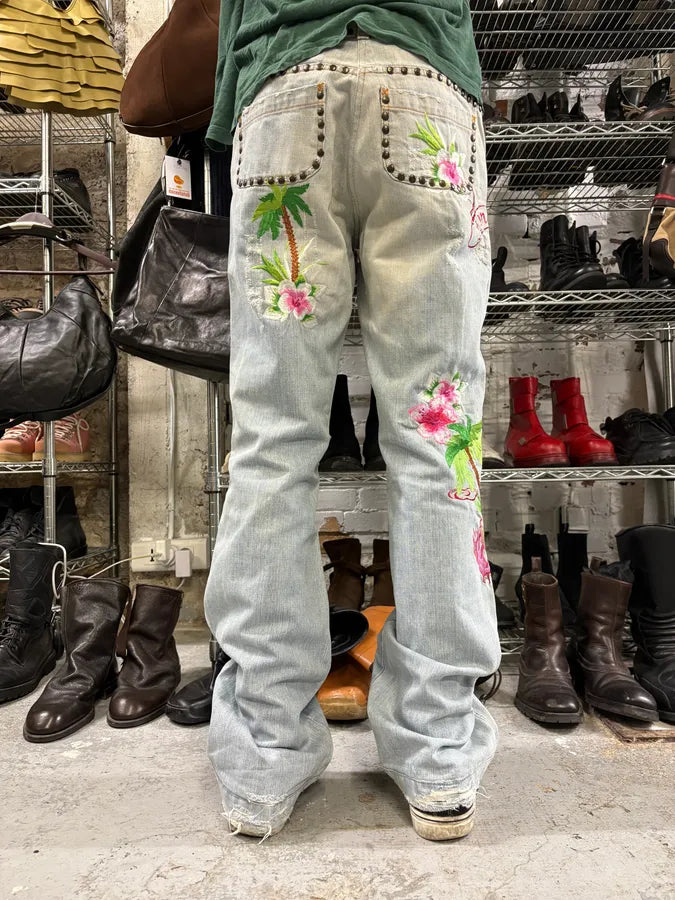 SS2006 Dolce & Gabbana Blue Embroidered Honolulu Denim Embellished Jeans (M) TzqVKCE 3
