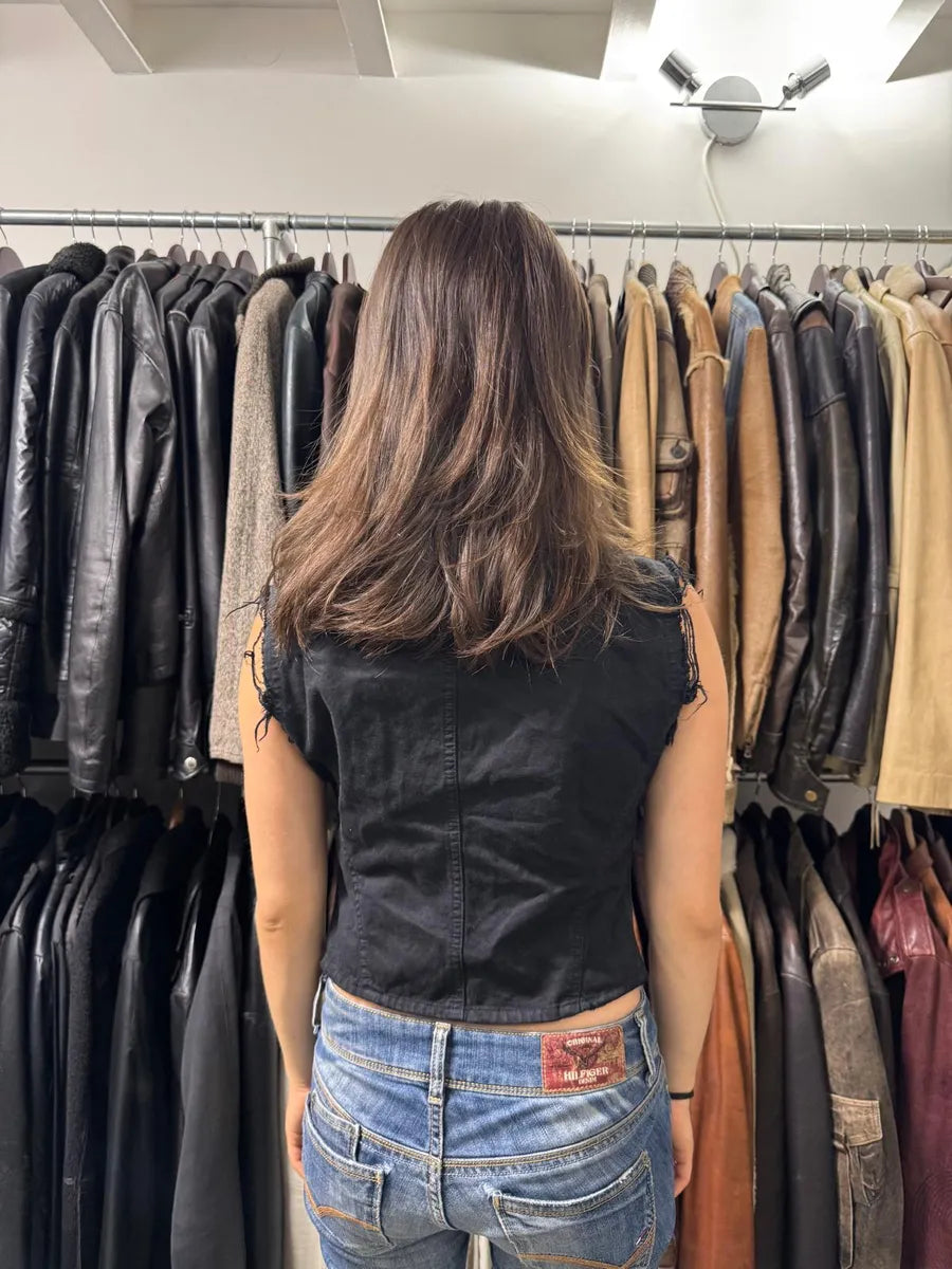 2000s Cavalli Black Denim Distressed Vest  (S) Yyclnpv 2