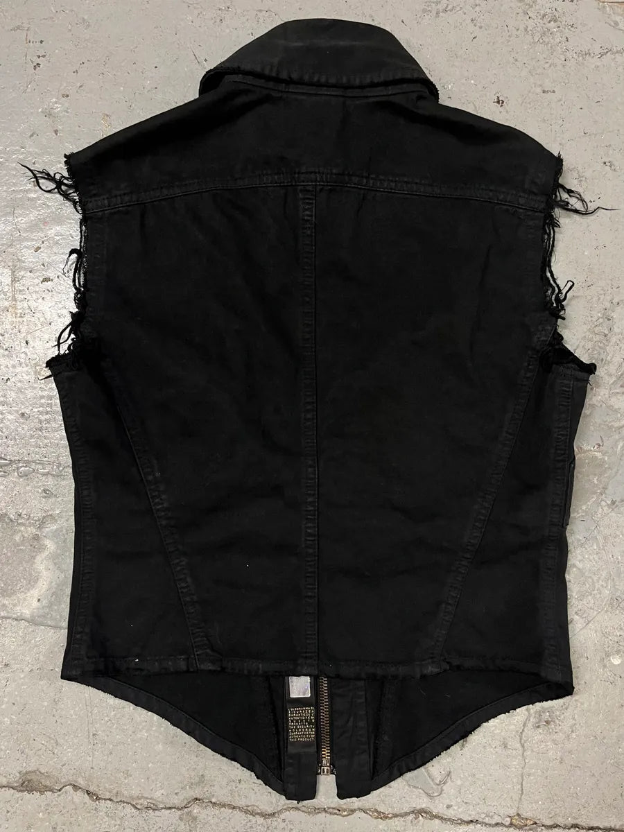 2000s Cavalli Black Denim Distressed Vest  (S) Yyclnpv 5