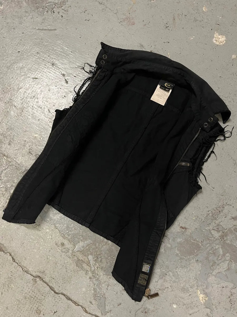 2000s Cavalli Black Denim Distressed Vest  (S) Yyclnpv 4