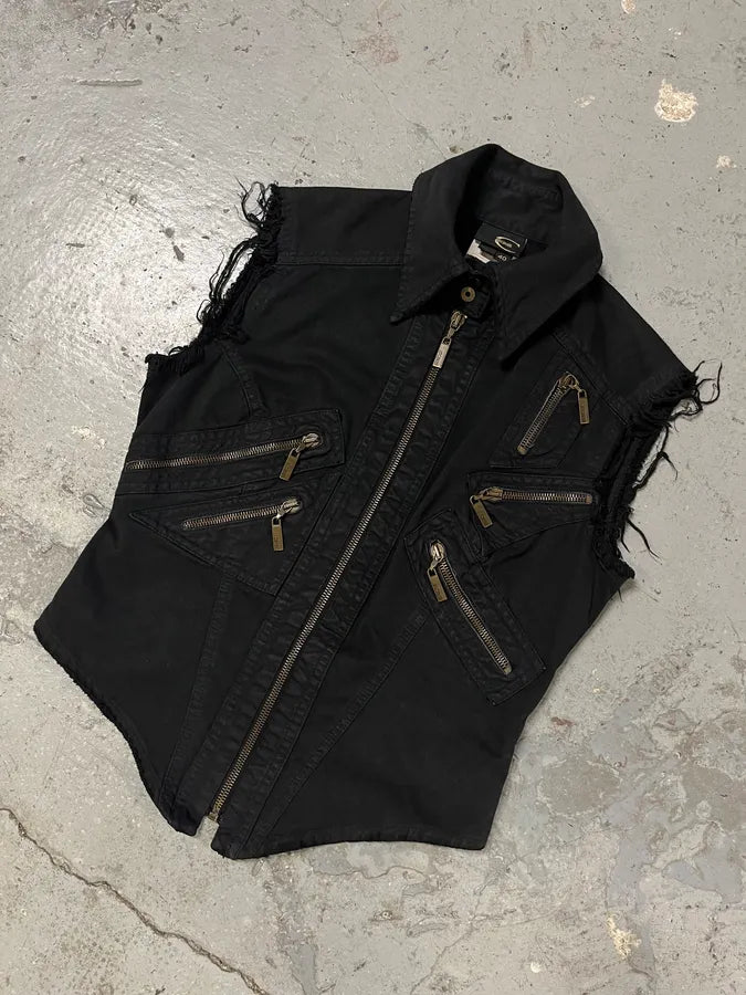 2000s Cavalli Black Denim Distressed Vest  (S) Yyclnpv 3