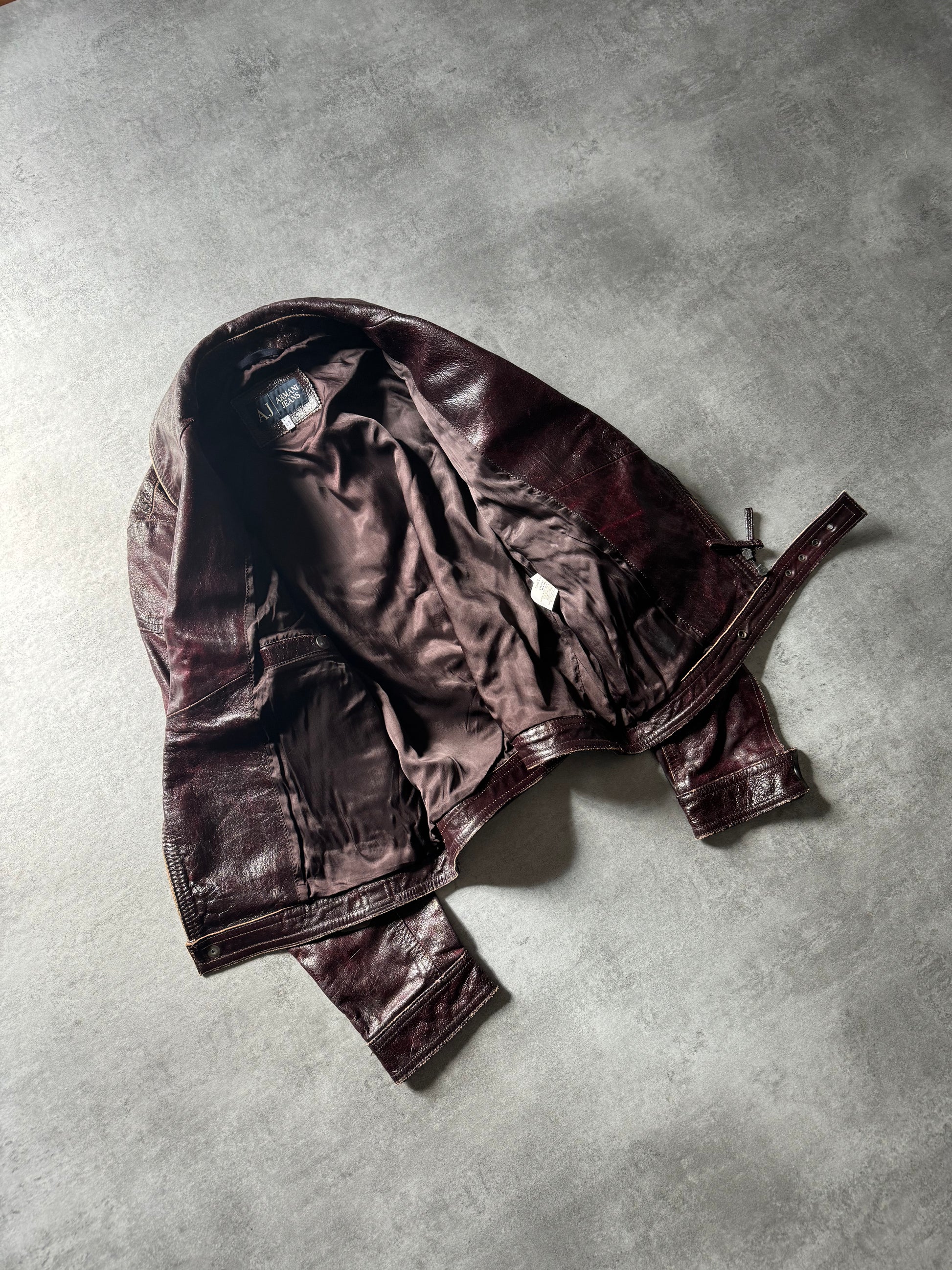 1990s Armani Dark Purple Biker Leather Jacket (L) - 3