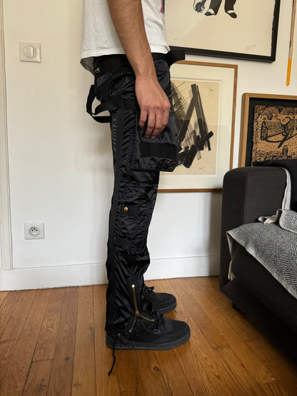 AW2003 Jean Paul Gaultier Bondage Black Cargo Parachute Nylon Pants (S) - 6