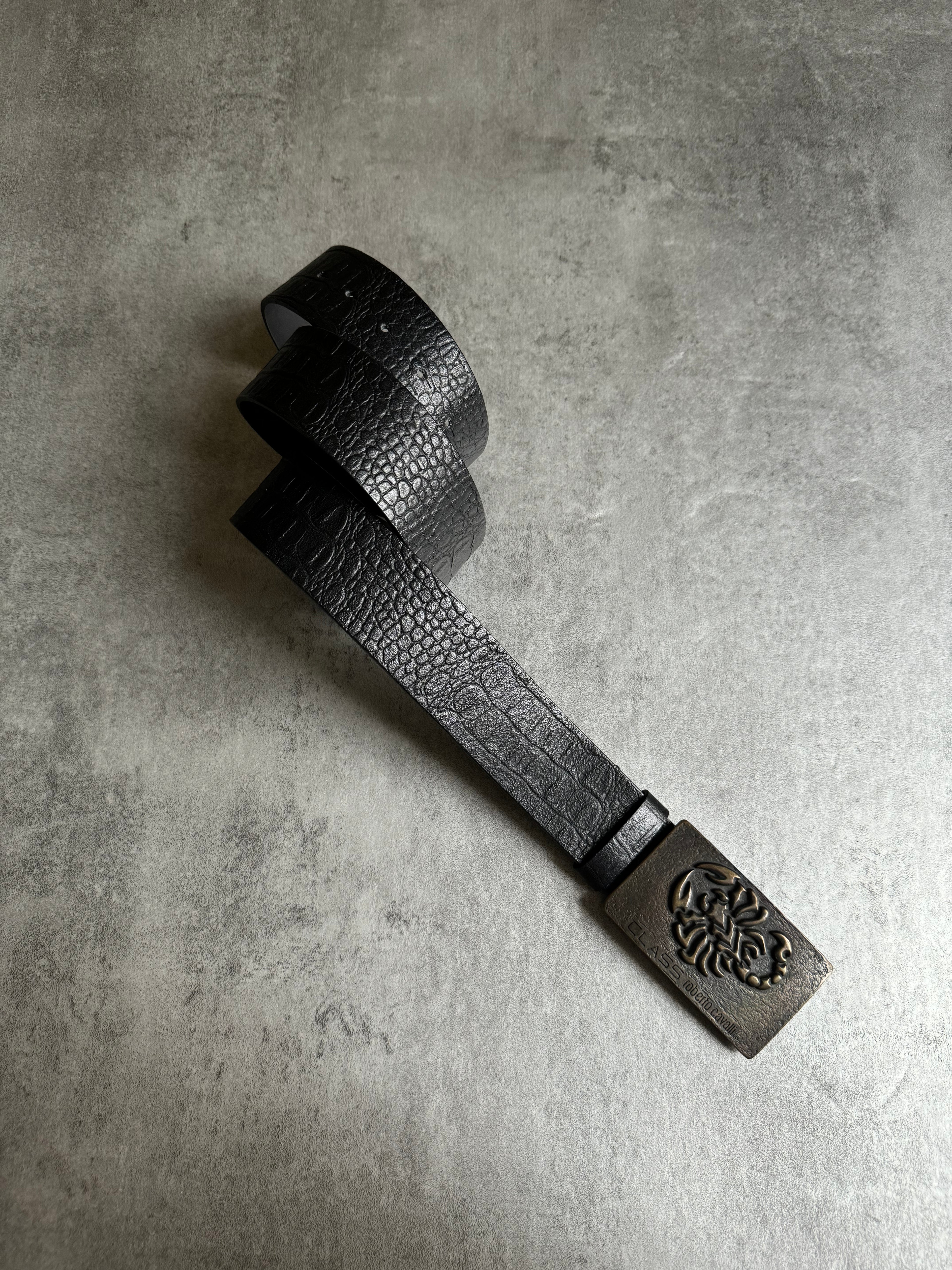 Roberto Cavalli Black Leather Crocodile Effect Belt (OS) - 2