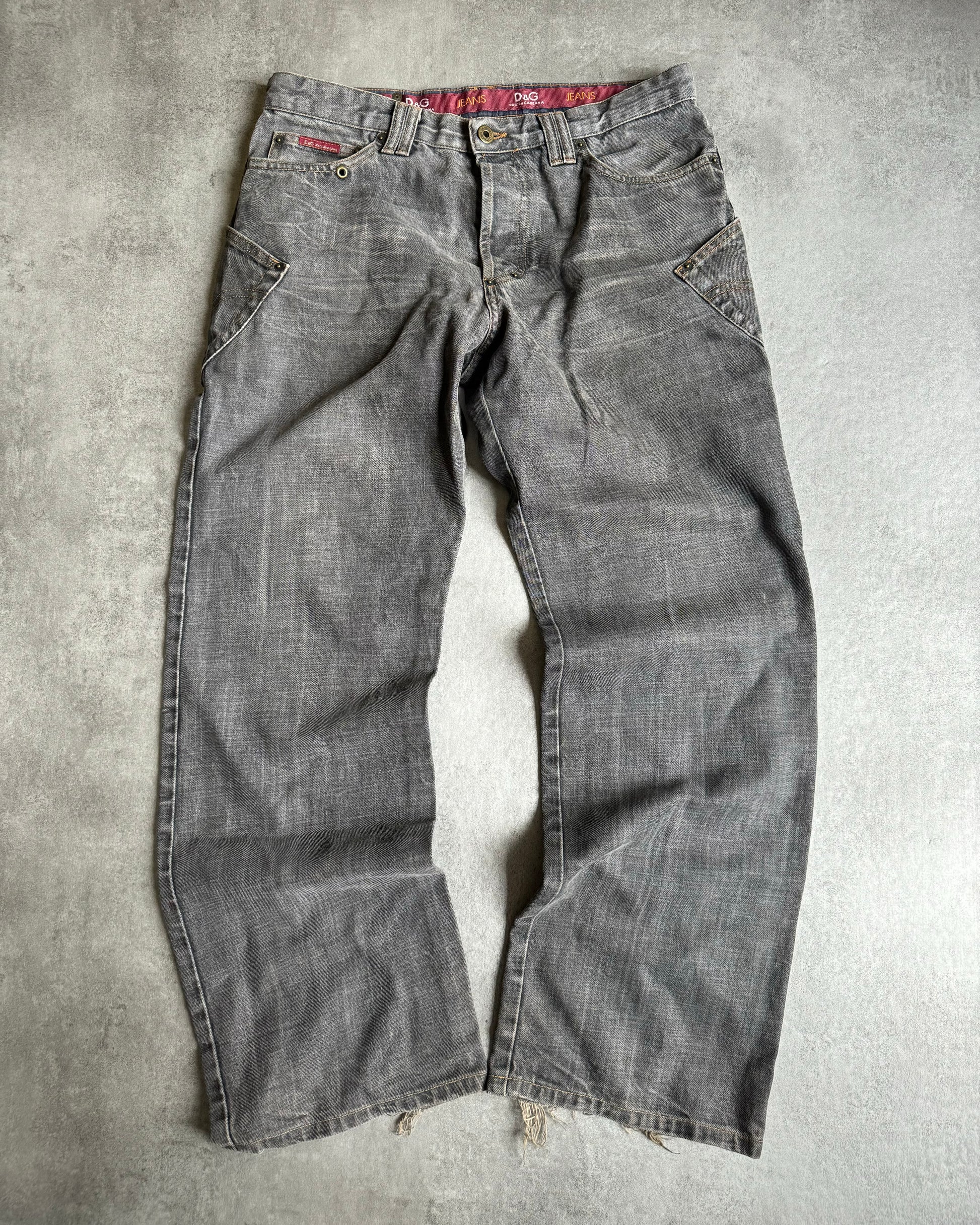 AW2003 Dolce & Gabbana Grey Eroded Denim Jeans (L) - 1