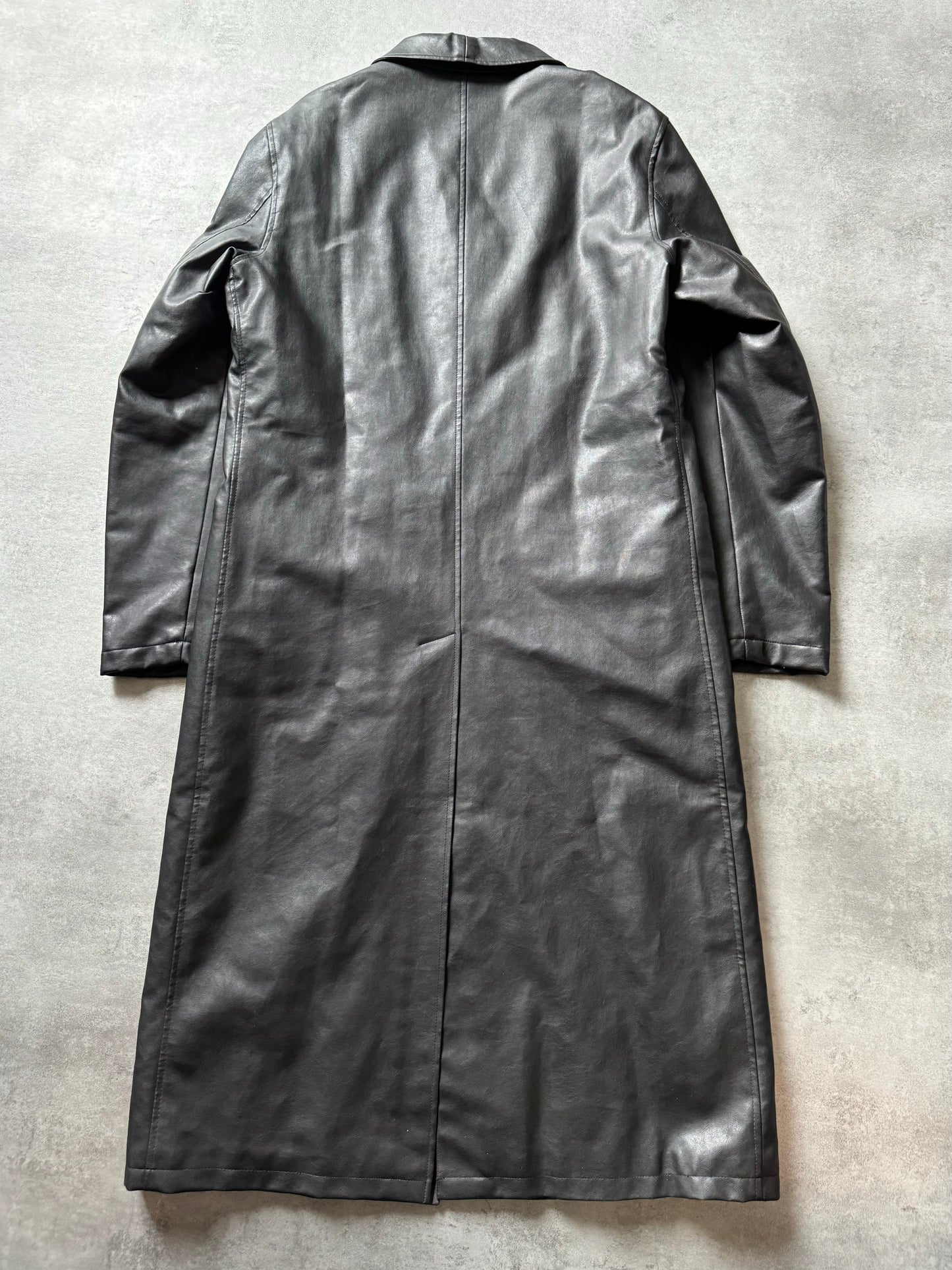 AW1996 Emporio Armani Black Long Trench Leather Jacket (L) - 2