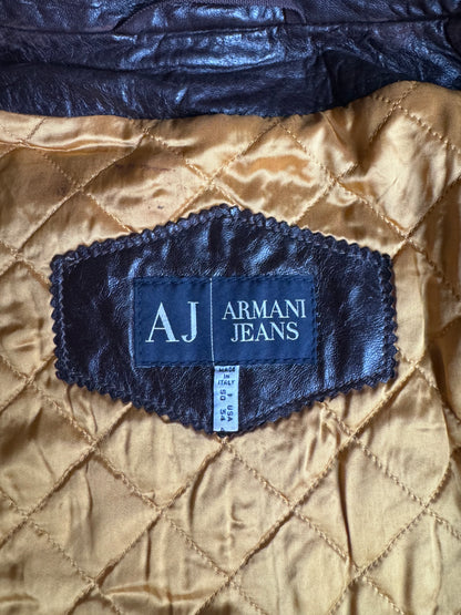 2000s Armani Brown Contemporary Plissed Leather Jacket (M) - 6