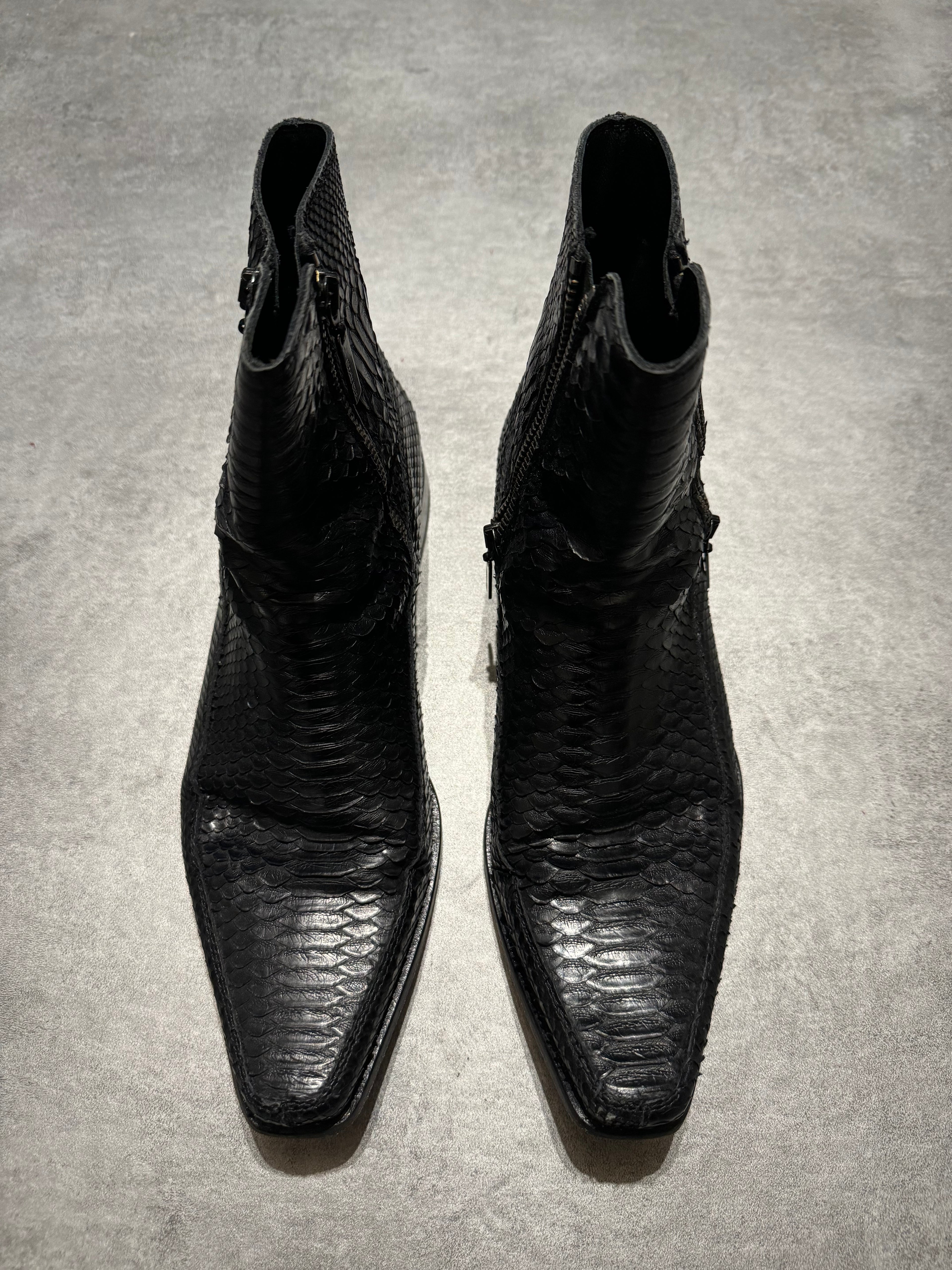 2000s Roberto Cavalli Black Python Leather Rocker Biker Boots (42,5) - 4