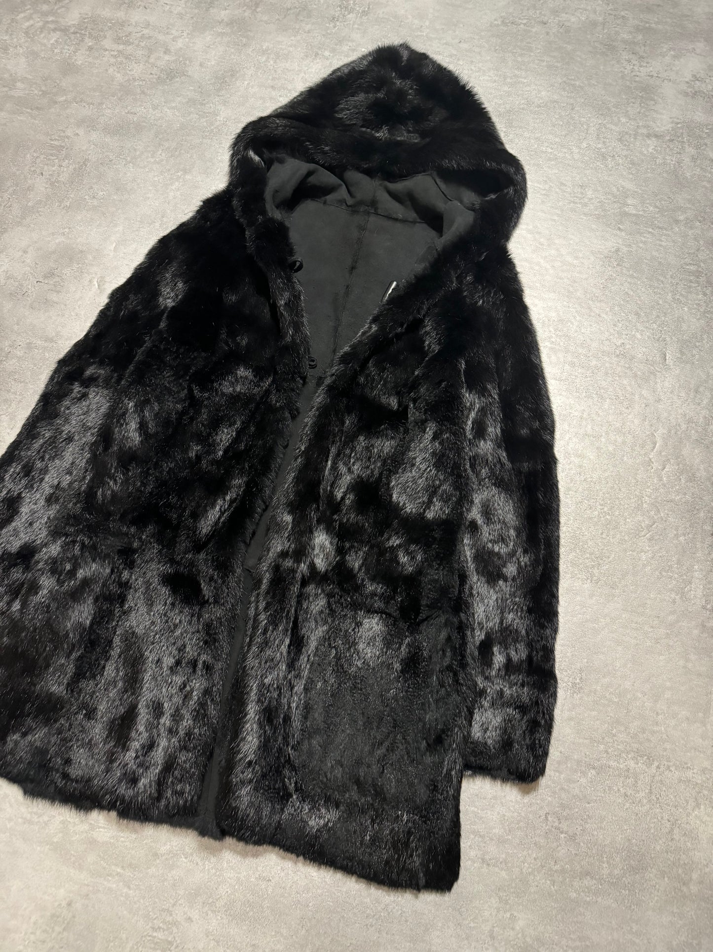 2000s Armani Reversible 2 in 1 Avant-Garde Black Rustic Fur Jacket (S) - 10