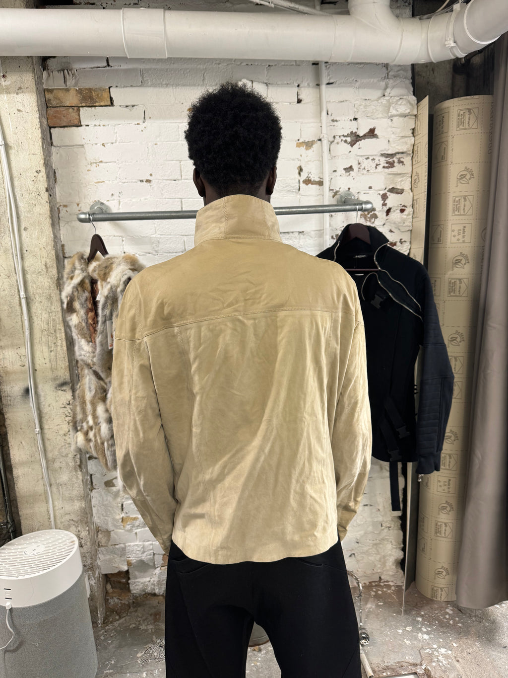 SS2013 Emporio Armani Beige Asymmetrical Suede Leather Jacket (M/L) - 3