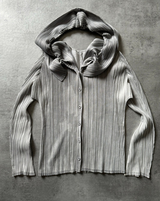 Issey Miyake Pleats Plissed Grey Splash Cardigan (S) - 1