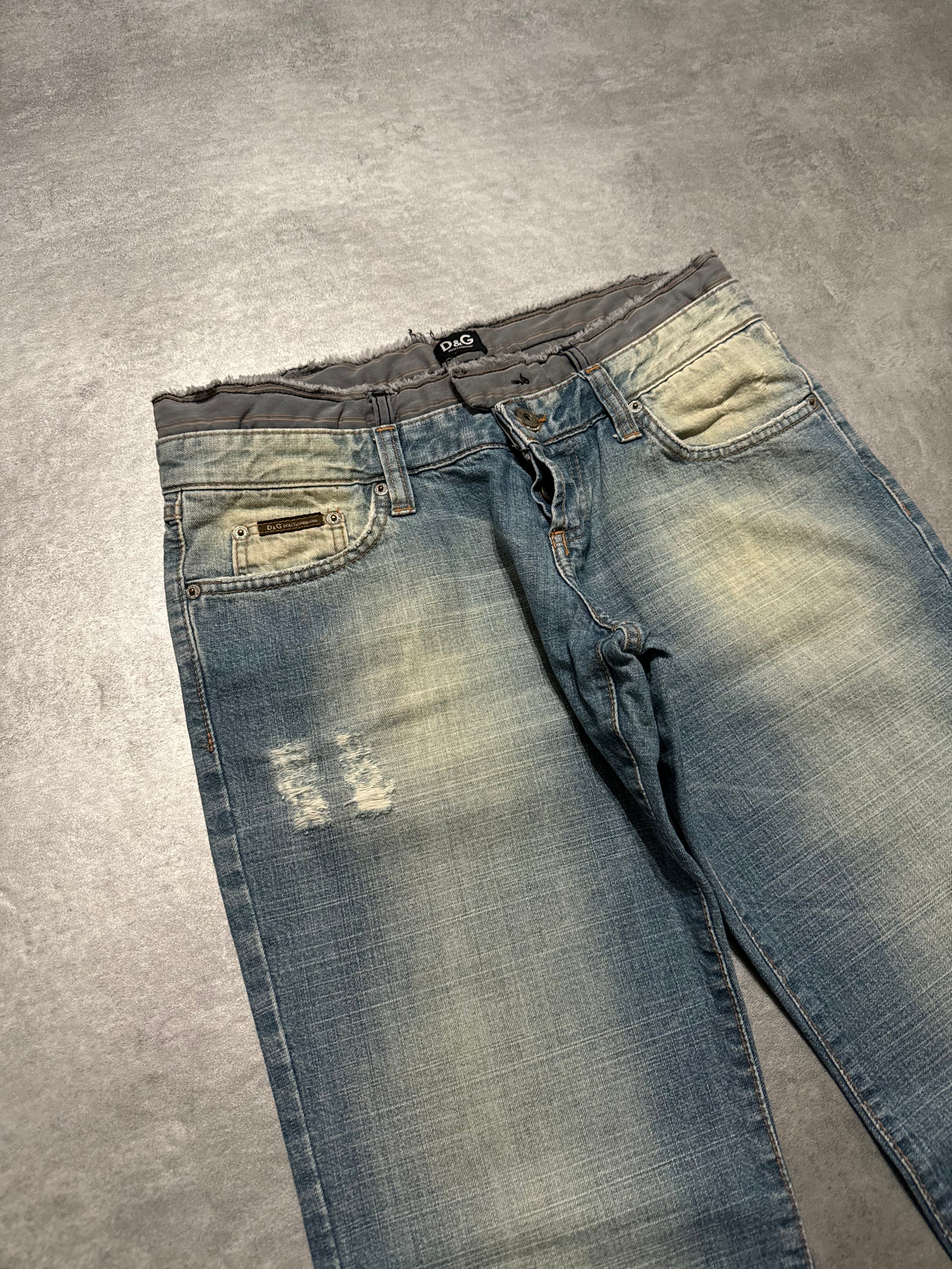 SS2005 Dolce & Gabbana Faded Double-Waisted Denim Jeans (M) - 8
