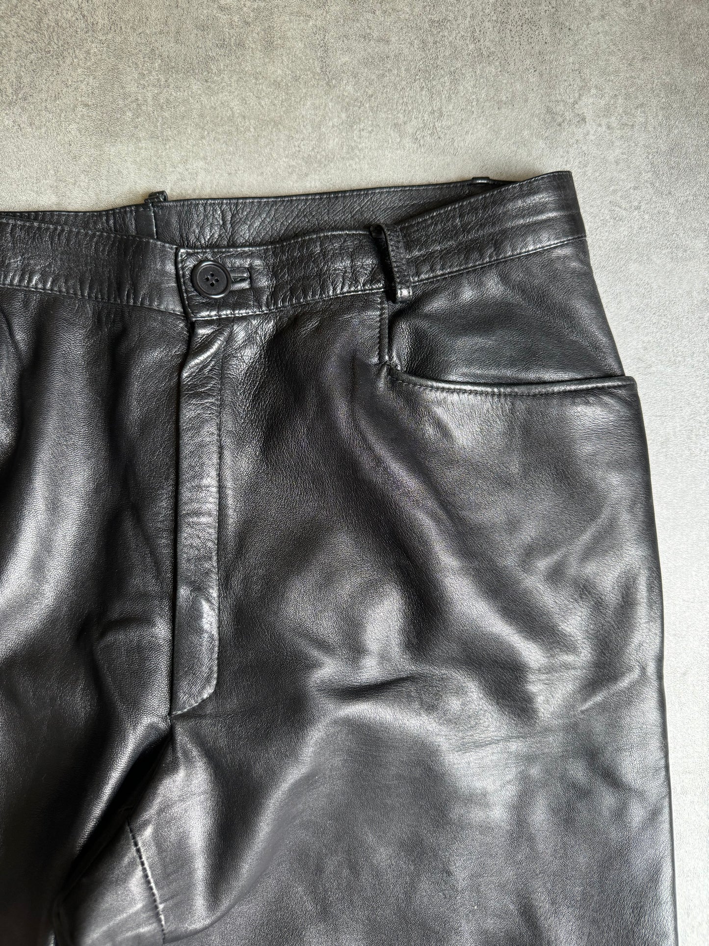 2000s Black Soft Artisanal Leather Milanese Pants  (L) - 8