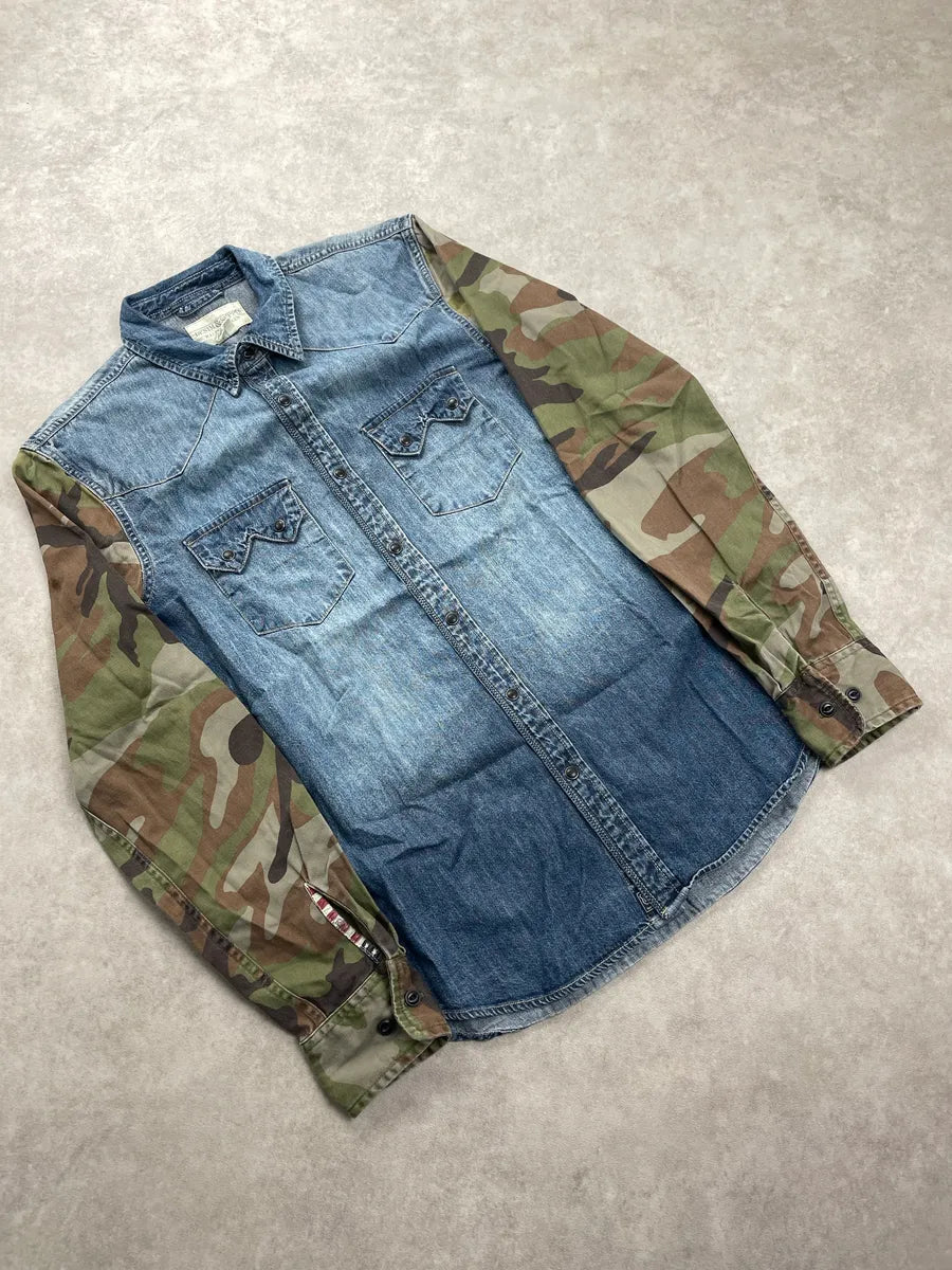 2010s Ralph Lauren Denim & Supply Blue Denim Camouflage Western Shirt uHaOvdzz 3