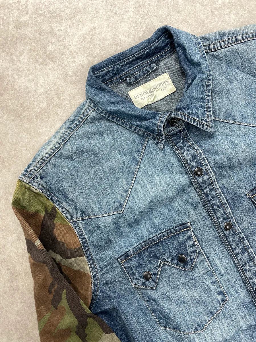 2010s Ralph Lauren Denim & Supply Blue Denim Camouflage Western Shirt uHaOvdzz 7