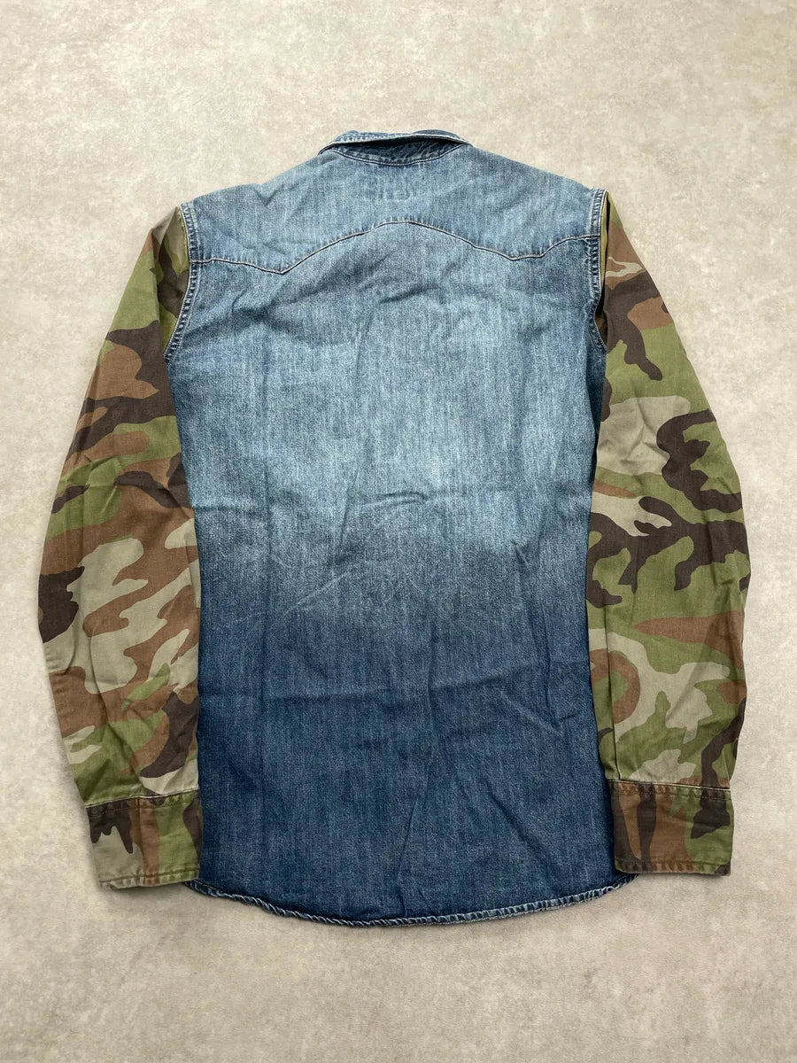 2010s Ralph Lauren Denim & Supply Blue Denim Camouflage Western Shirt uHaOvdzz 4
