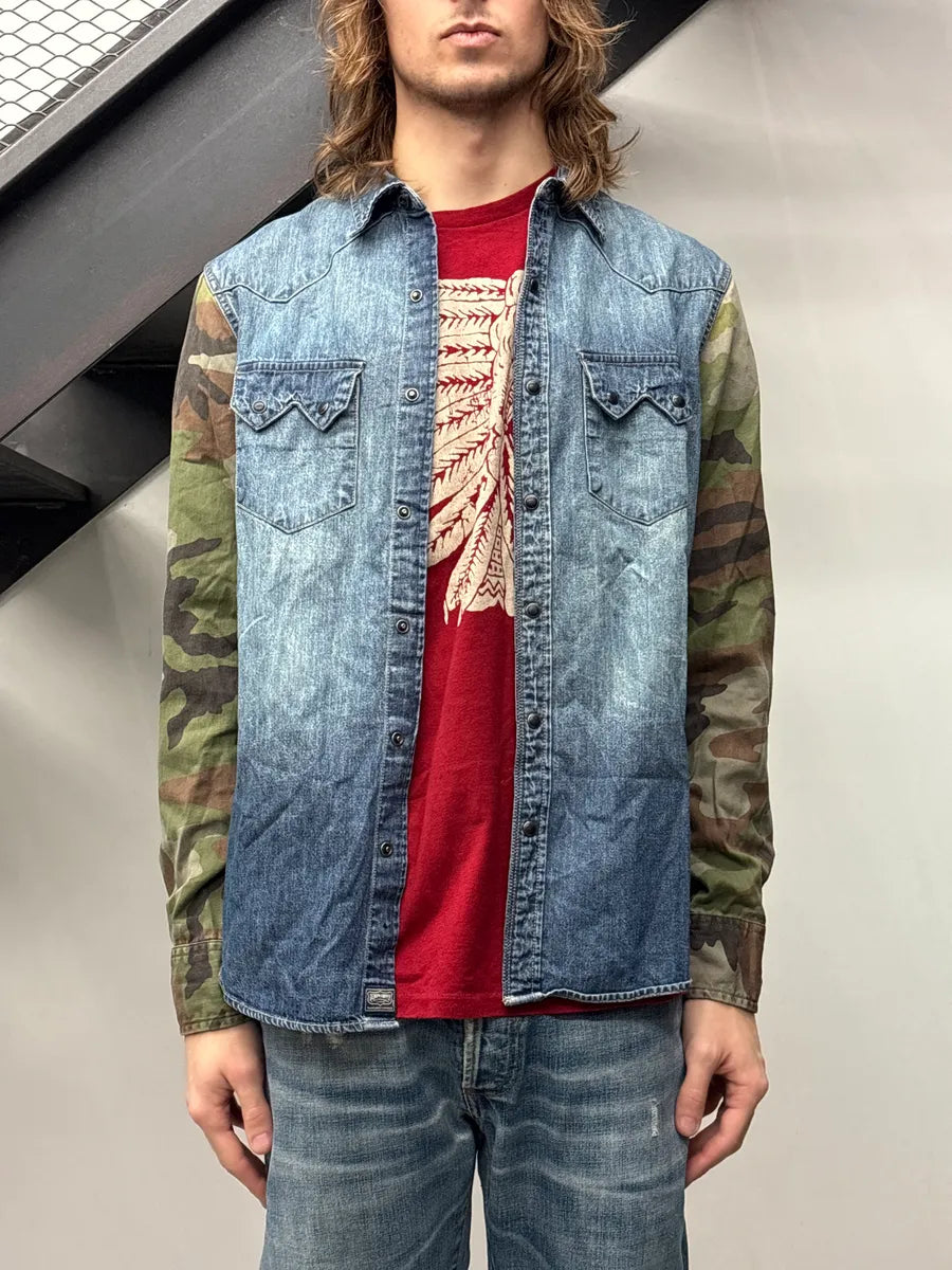 2010s Ralph Lauren Denim & Supply Blue Denim Camouflage Western Shirt uHaOvdzz 1