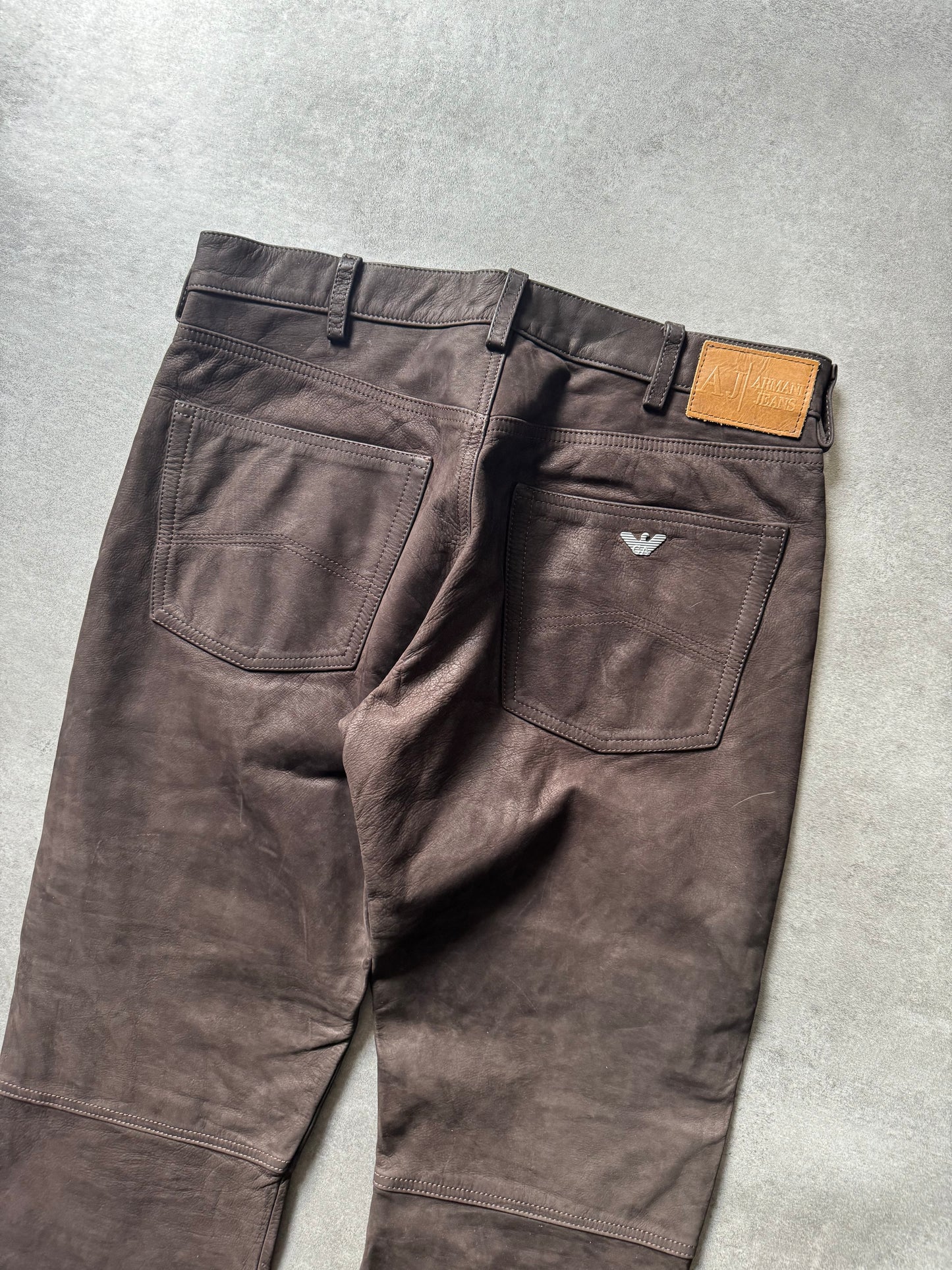 2000s Armani Brown Cozy Leather Pants (L) - 5