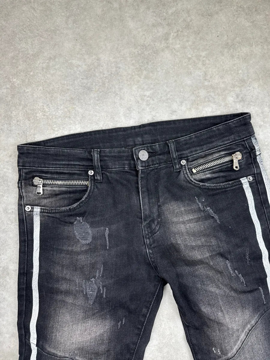 SS2015 Balmain Black Denim Side Stripe Biker Jeans uIfQJQBe 6