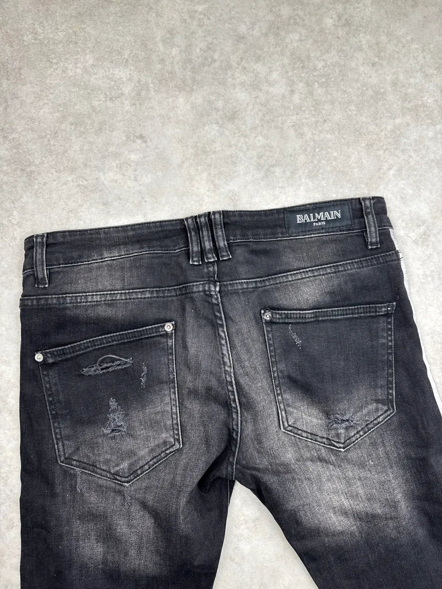 SS2015 Balmain Black Denim Side Stripe Biker Jeans uIfQJQBe 10