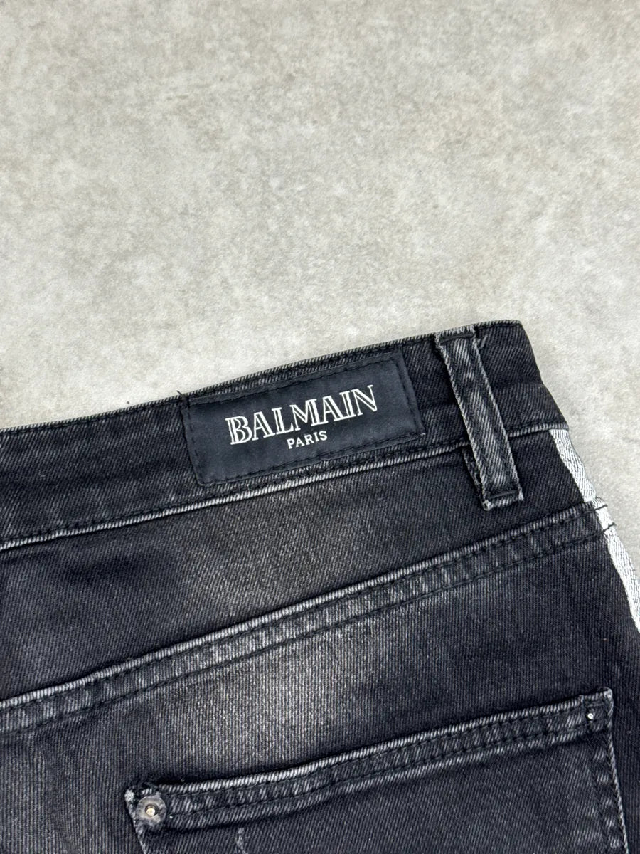 SS2015 Balmain Black Denim Side Stripe Biker Jeans uIfQJQBe 13