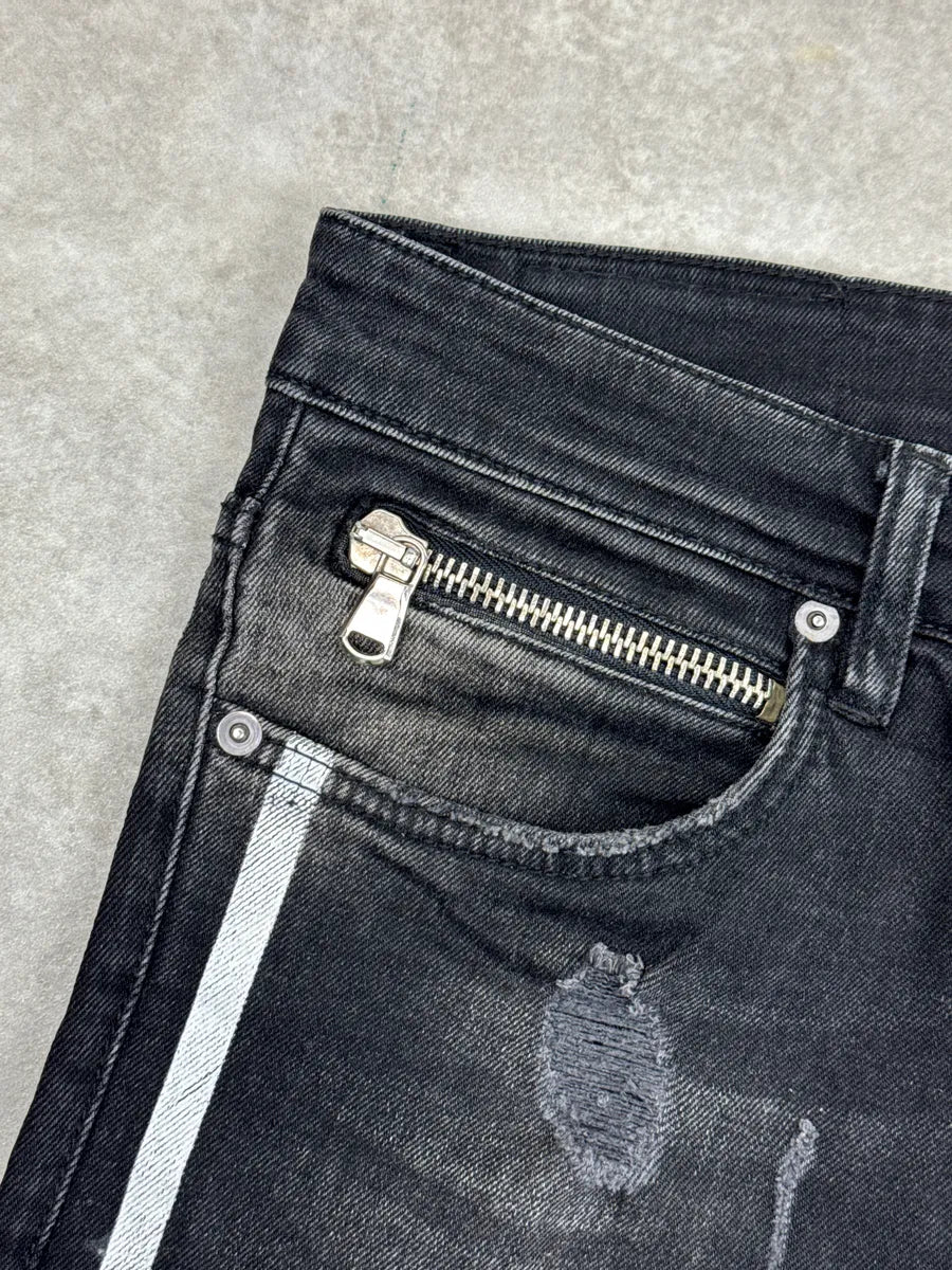 SS2015 Balmain Black Denim Side Stripe Biker Jeans uIfQJQBe 7