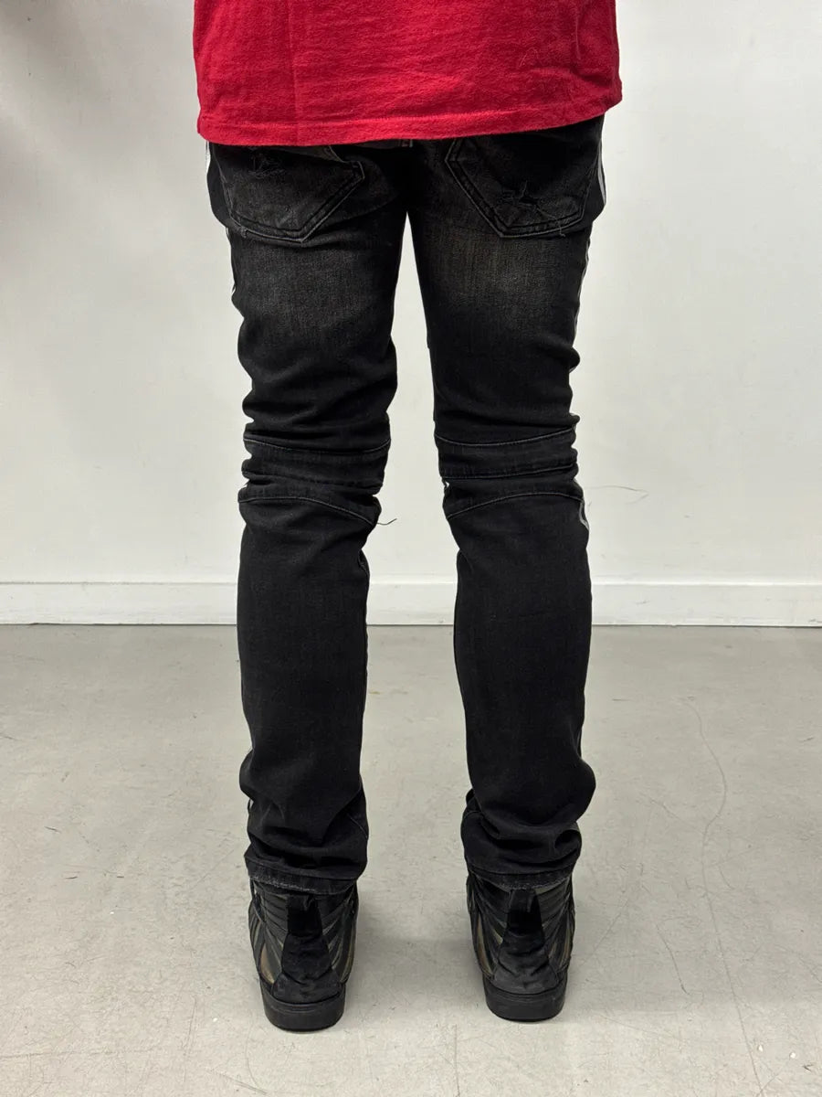 SS2015 Balmain Black Denim Side Stripe Biker Jeans uIfQJQBe 3