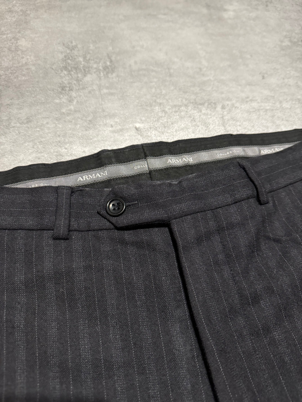 1990s Armani Collezioni Black Striped Suit Pants (M/L) - 7