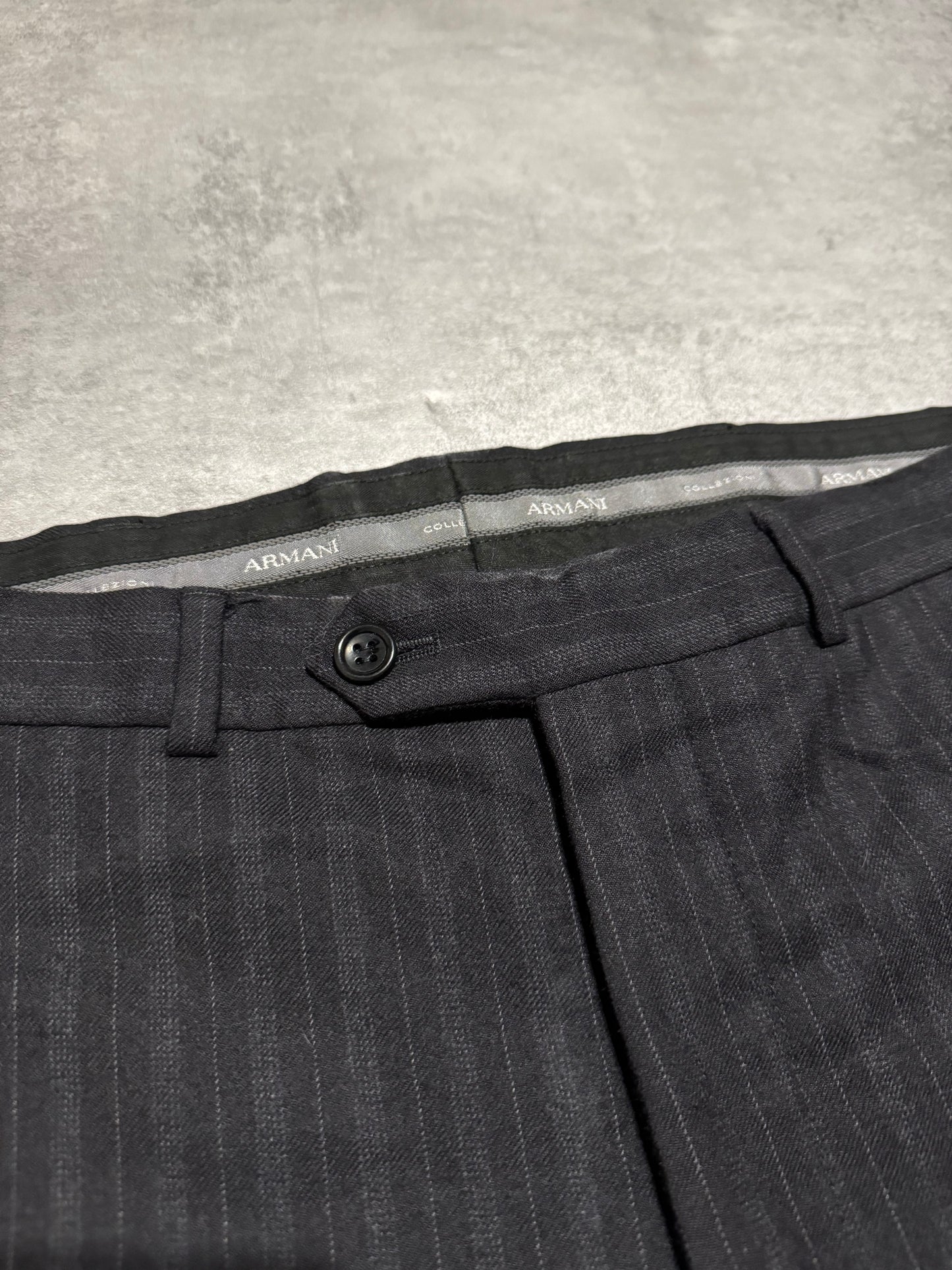 1990s Armani Collezioni Black Striped Suit Pants (M/L) - 7