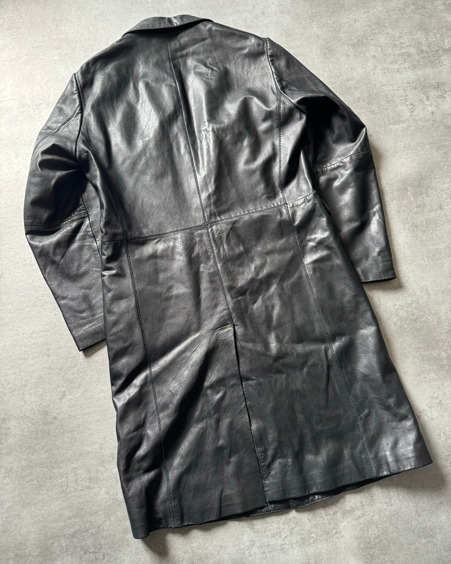 AW2005 Cavalli Black Leather Trench Matrix Jacket (L) - 3