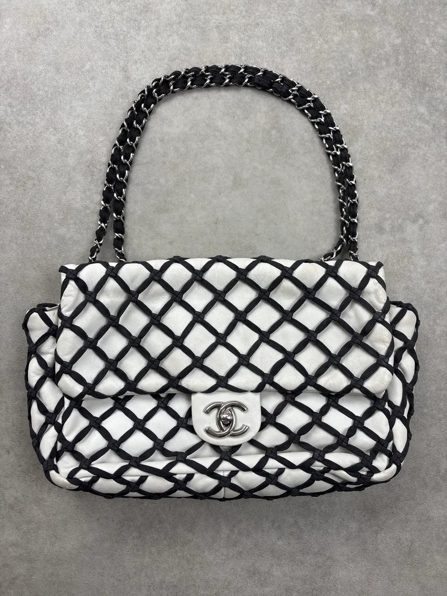 SS2011 Chanel Cruise White Fishet Canebiers Overlay Leather Bag uQkYvwAM 0