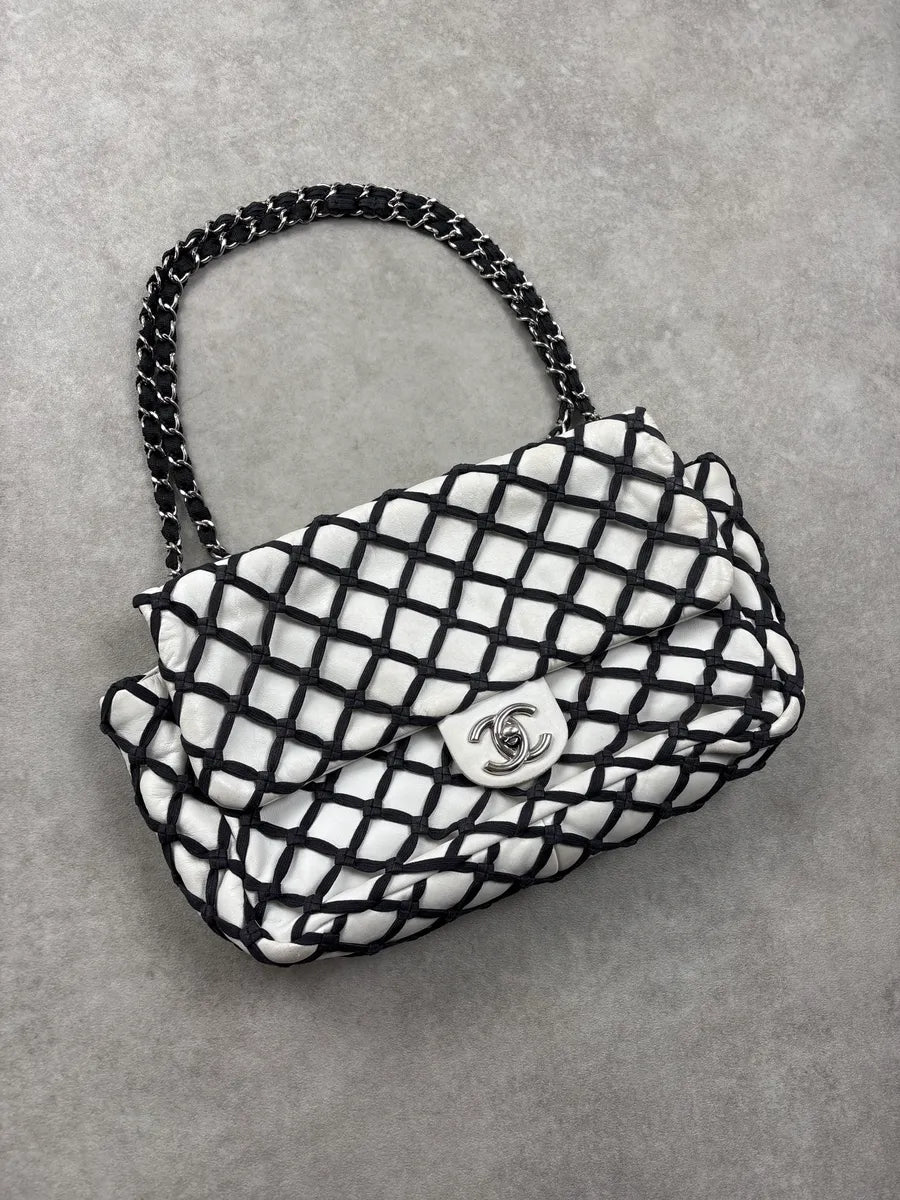SS2011 Chanel Cruise White Fishet Canebiers Overlay Leather Bag uQkYvwAM 3