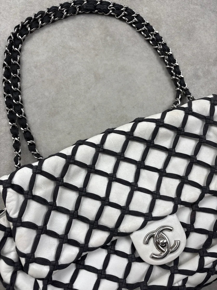 SS2011 Chanel Cruise White Fishet Canebiers Overlay Leather Bag uQkYvwAM 6