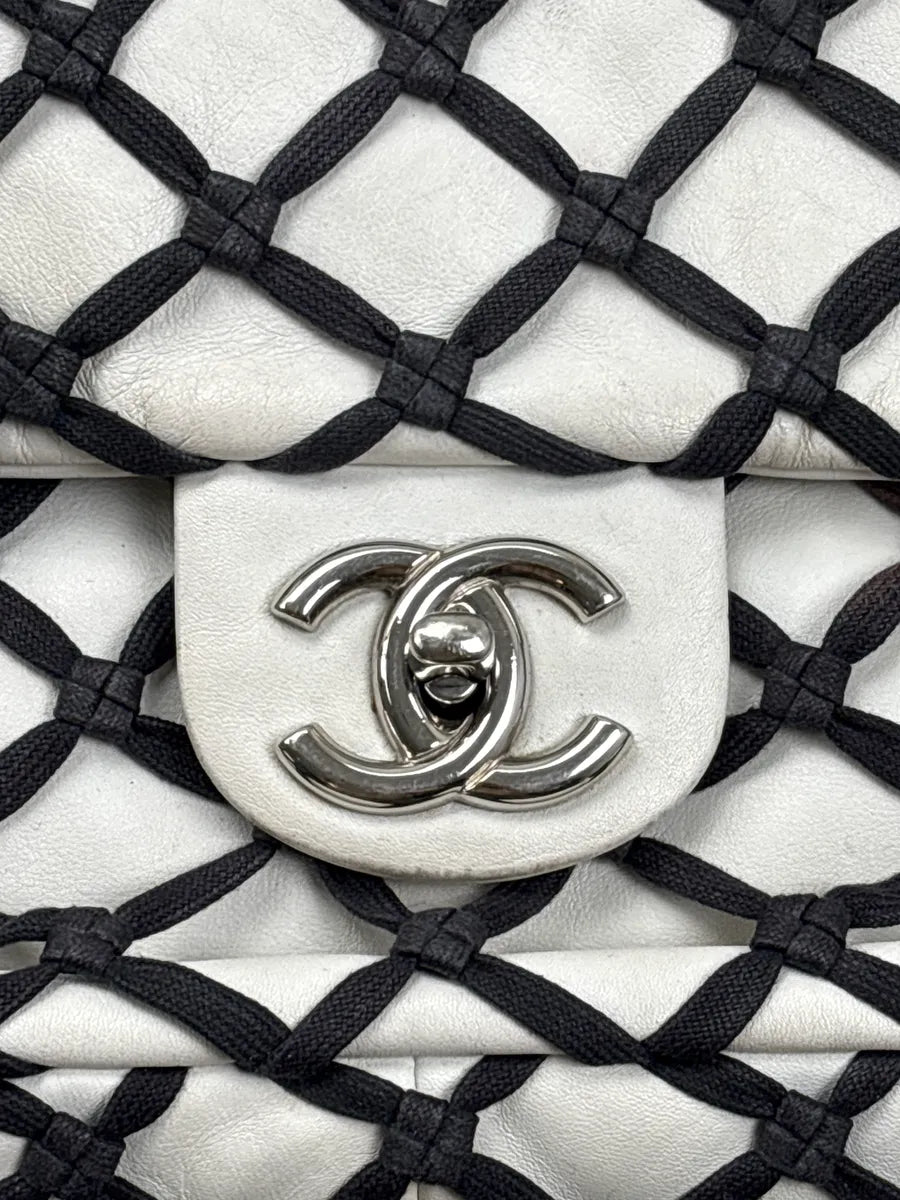 SS2011 Chanel Cruise White Fishet Canebiers Overlay Leather Bag uQkYvwAM 8