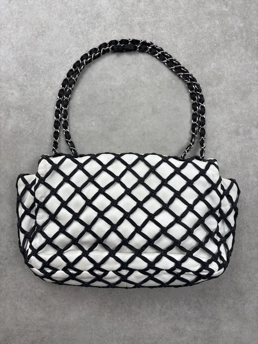 SS2011 Chanel Cruise White Fishet Canebiers Overlay Leather Bag uQkYvwAM 4