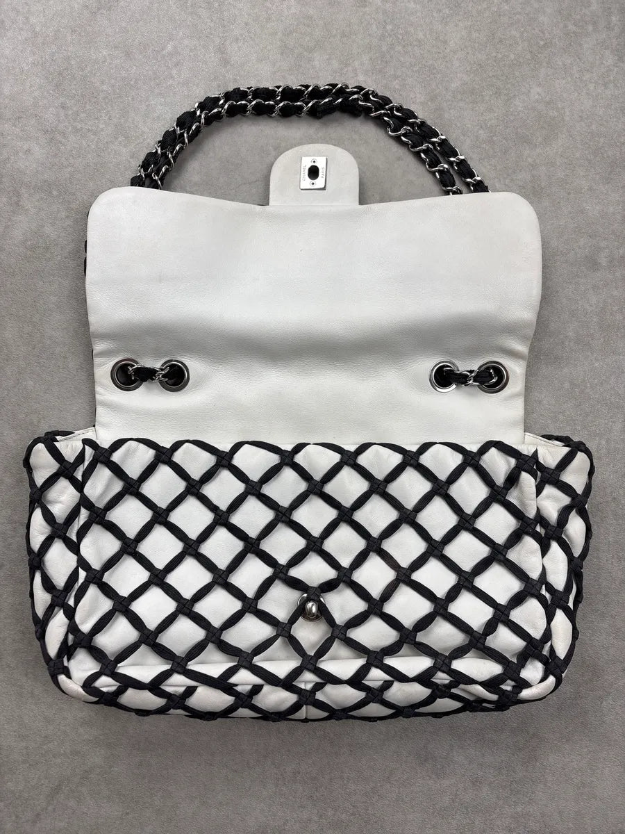 SS2011 Chanel Cruise White Fishet Canebiers Overlay Leather Bag uQkYvwAM 5