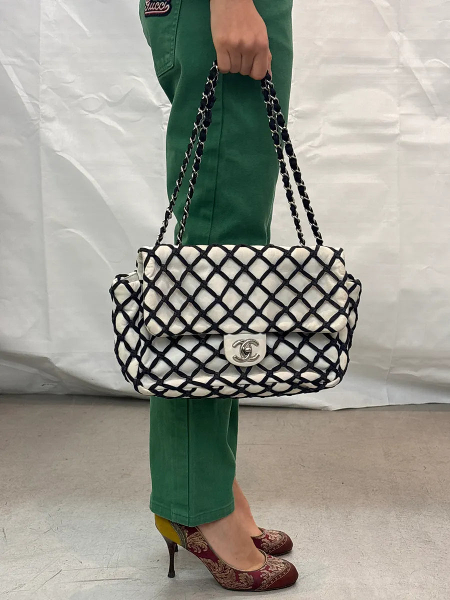 SS2011 Chanel Cruise White Fishet Canebiers Overlay Leather Bag uQkYvwAM 1