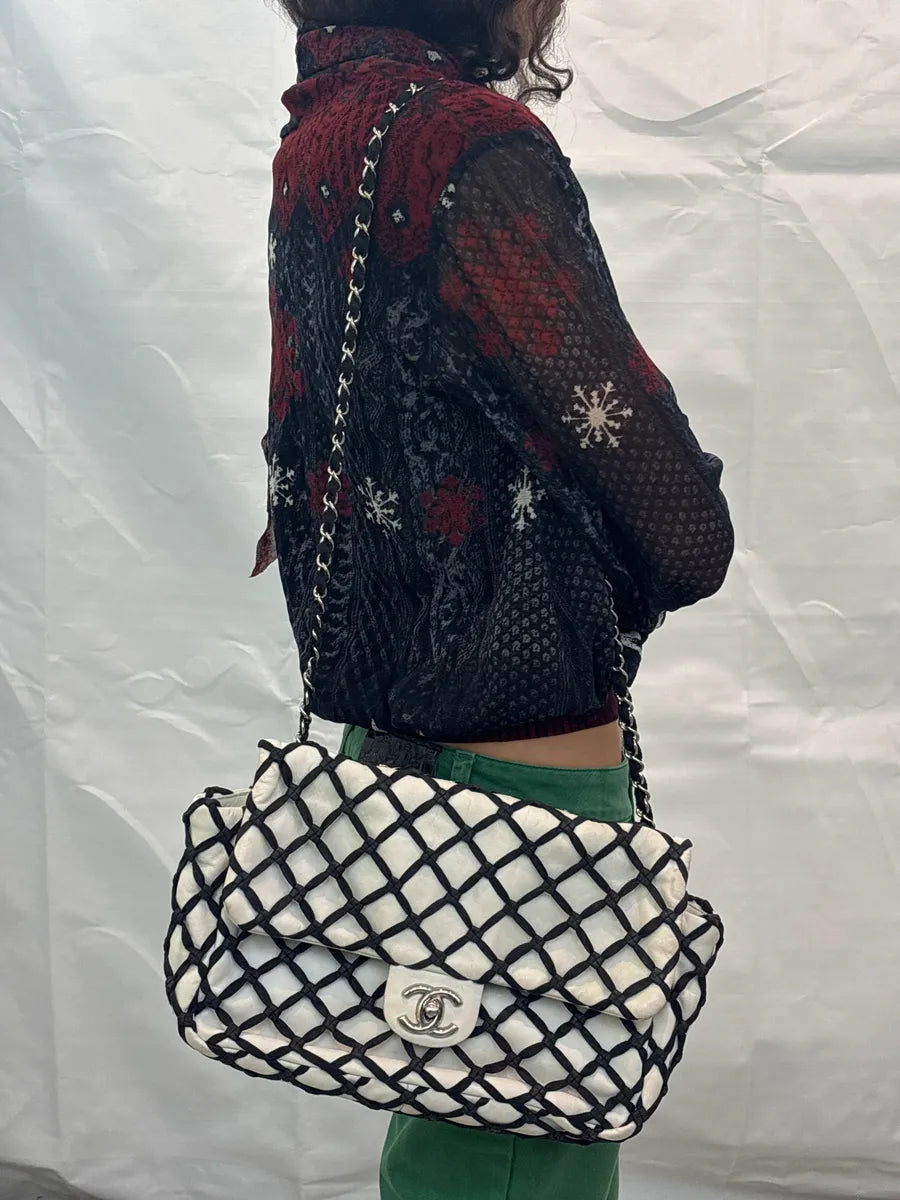 SS2011 Chanel Cruise White Fishet Canebiers Overlay Leather Bag uQkYvwAM 2