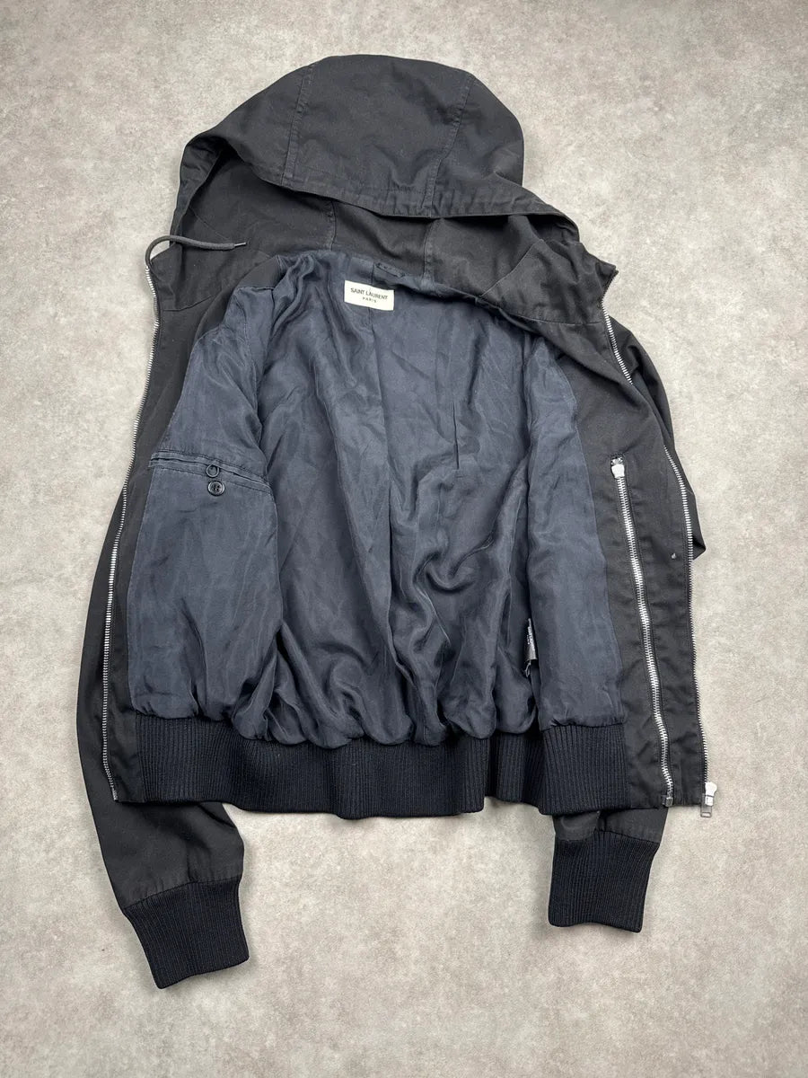 AW2013 Saint Laurent Paris Black Hooded Zip Bomber Jacket by Hedi Slimane uQzfmBdp 6