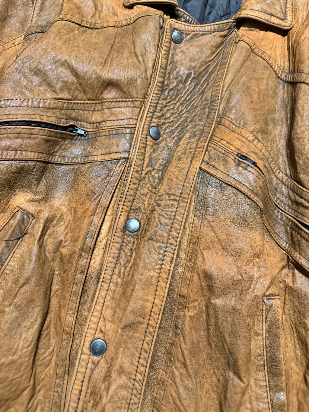 1990s Artisanal French Eroded Brown Leather Jacket with Detachable Sleeves (M) - 16