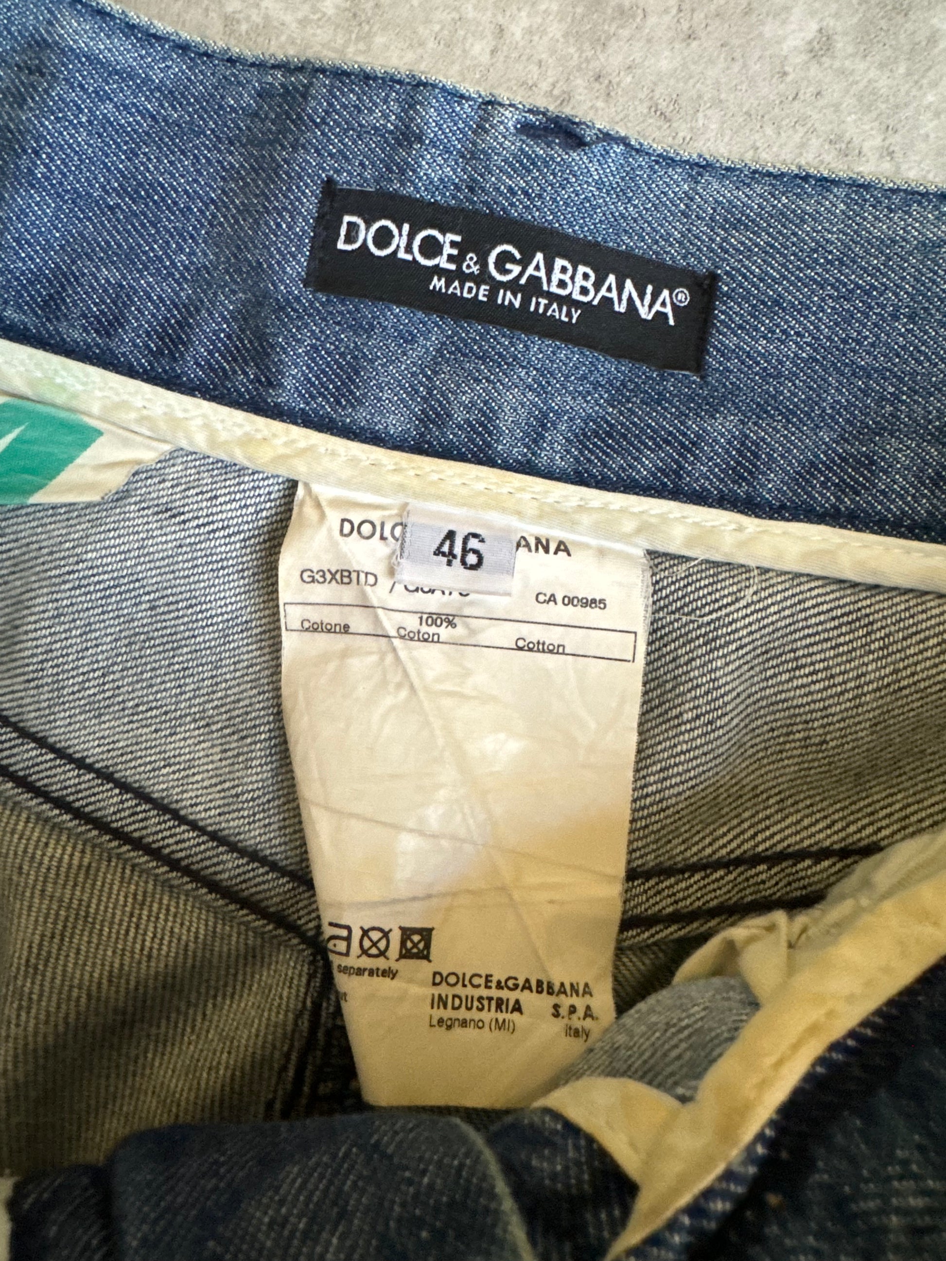 AW2005 Dolce & Gabbana Blue Denim Faded Painted Jeans  (L) - 6