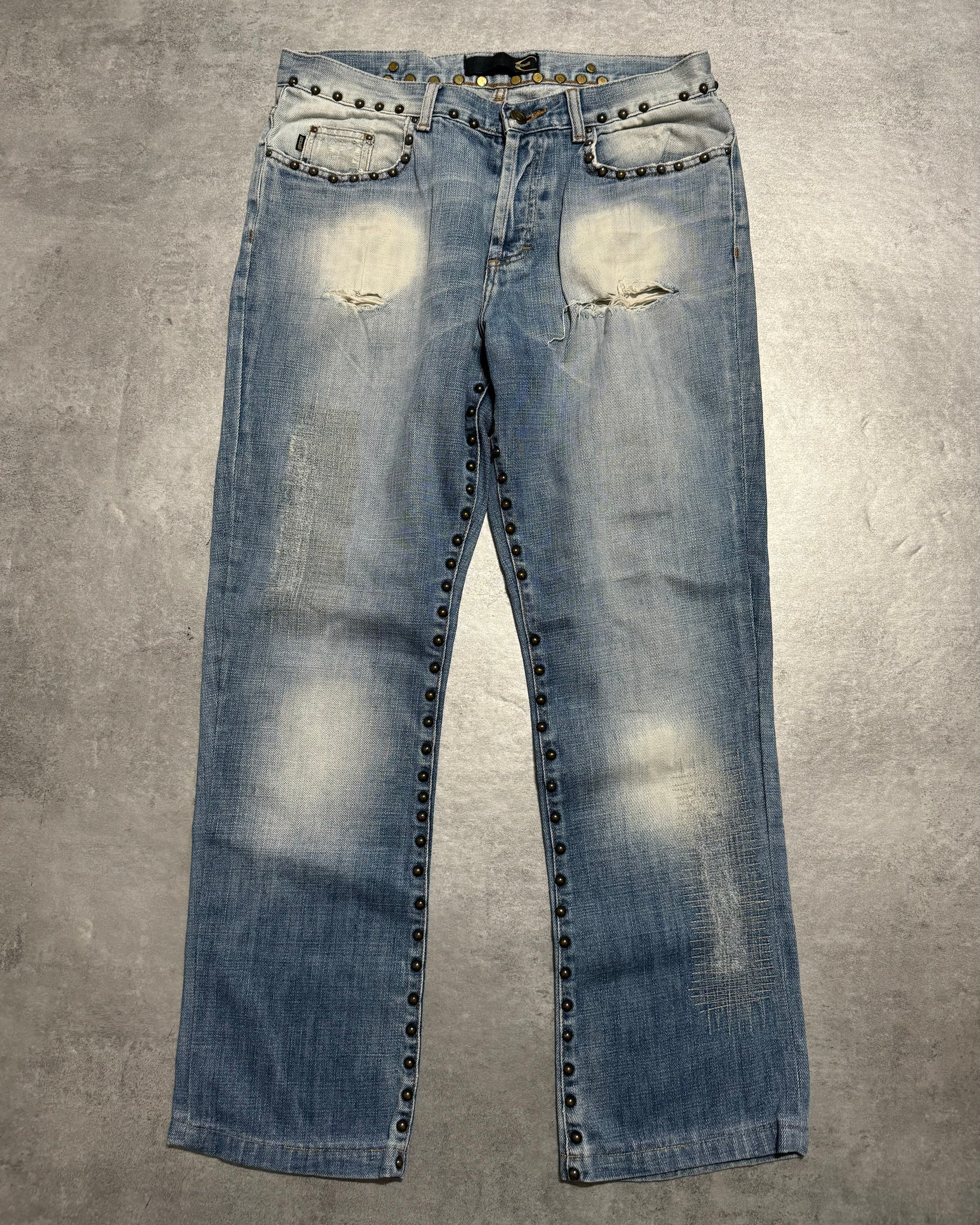 AW2005 Cavalli Embellished Blue Faded Denim Jeans (M) - 1