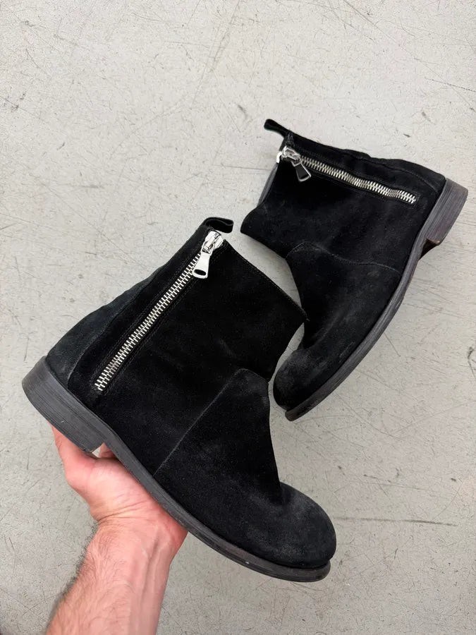 Uber Alles Black Eroded Suede Leather Side Zips Boots  SwOSqyi 0
