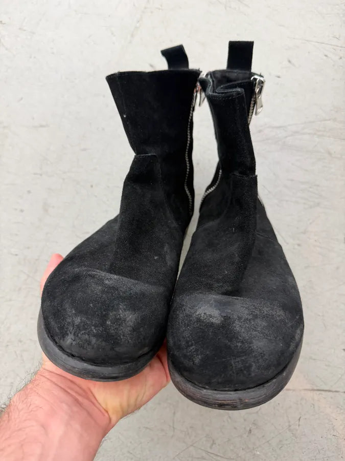 Uber Alles Black Eroded Suede Leather Side Zips Boots  SwOSqyi 2