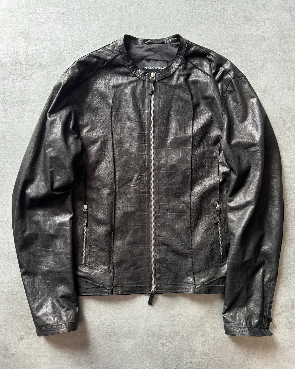 SS2011 Emporio Armani Black Leather Crocodile Effect Jacket (M) - 1