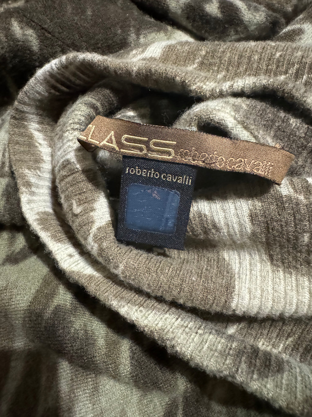 2000s Roberto Cavalli Green Camo Effect Turtleneck Sweater (S) - 6