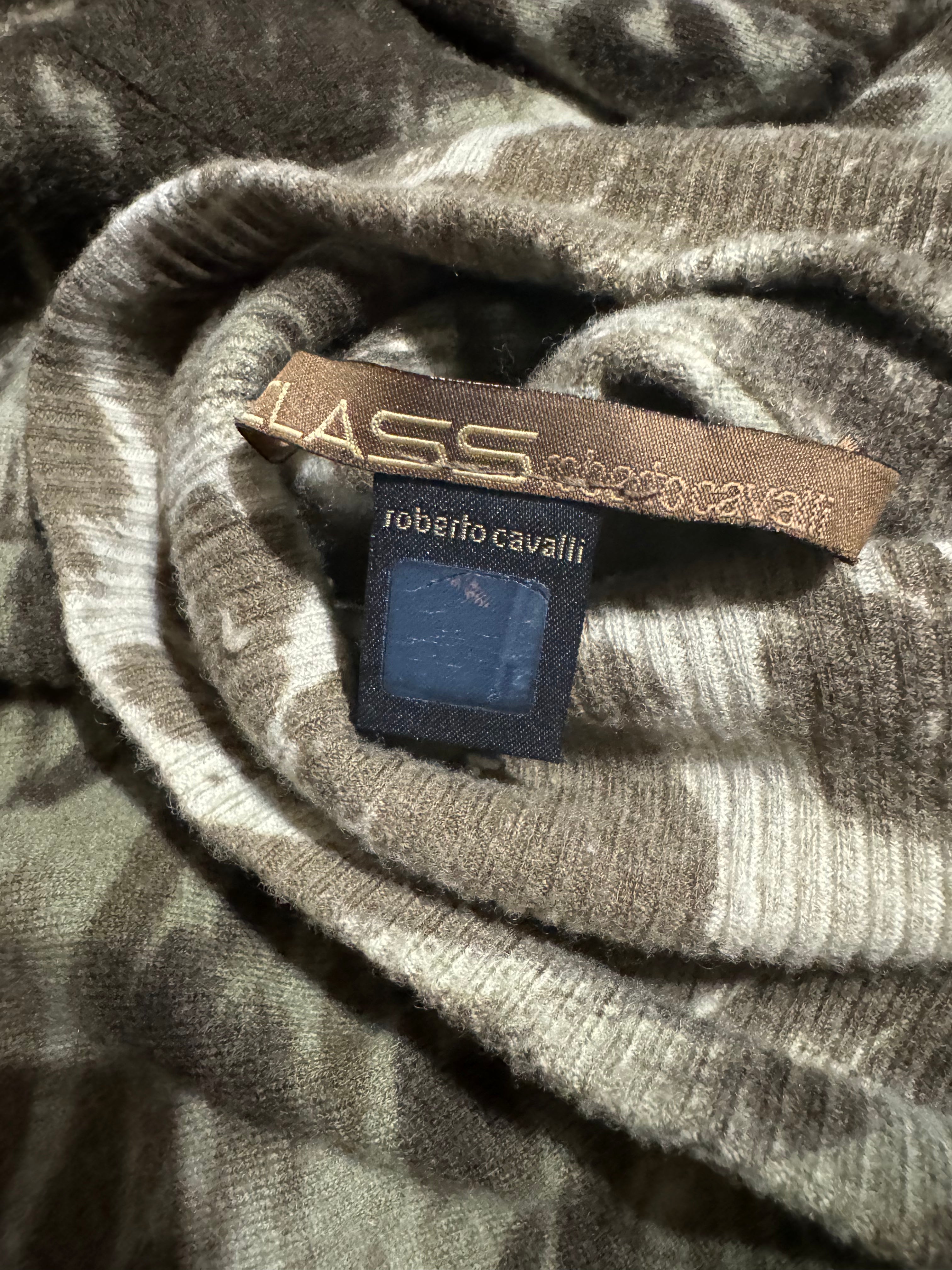 2000s Roberto Cavalli Green Camo Effect Turtleneck Sweater (S) - 6