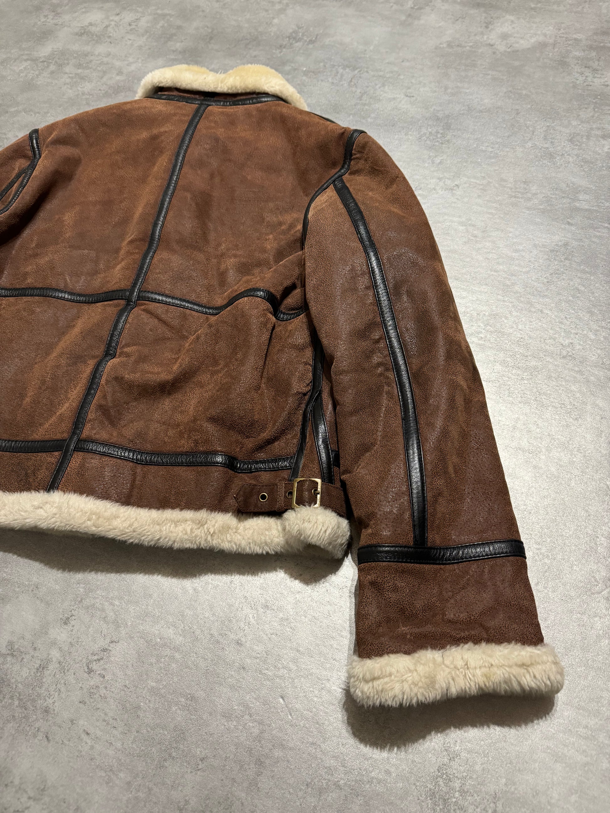 1990s Armani Brown Grained Shearling Leather Jacket (M) - 6