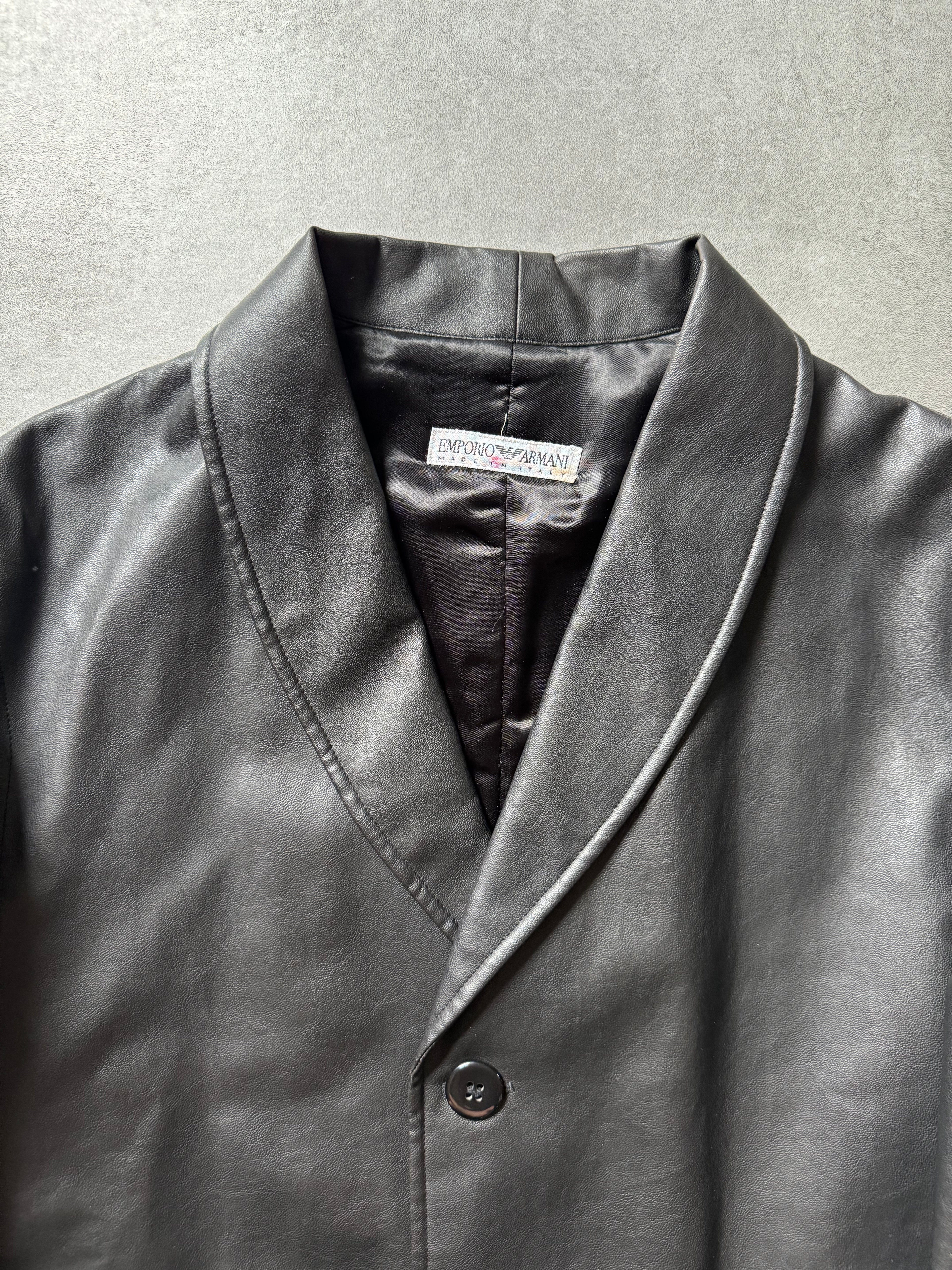 AW1996 Emporio Armani Black Long Trench Leather Jacket (L) - 8