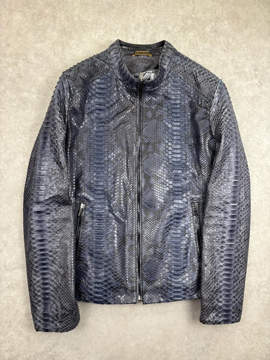 Zilli Grey & Navy Python Leather Silk Lining Leather Jacket ufnNIcTW 0